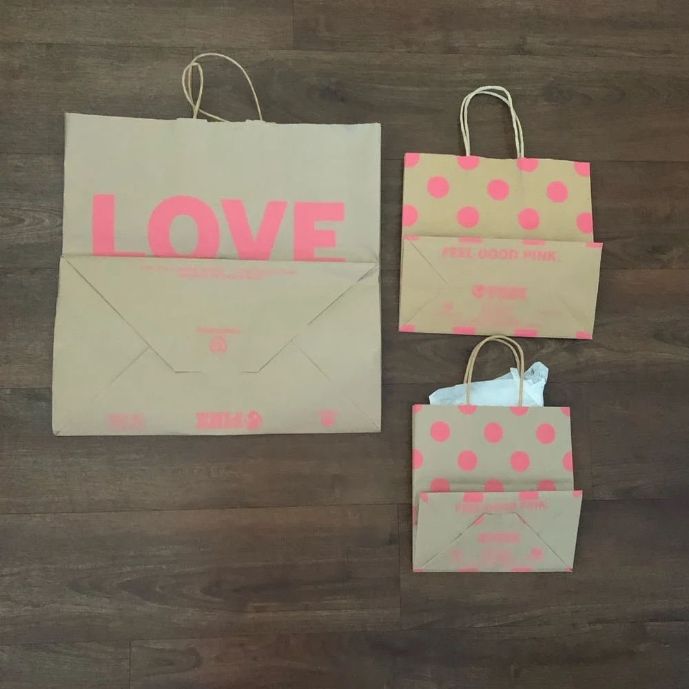 16 Victoria's Secret Pink Paper Gift Shopping Favor Variety Bags Large to Small